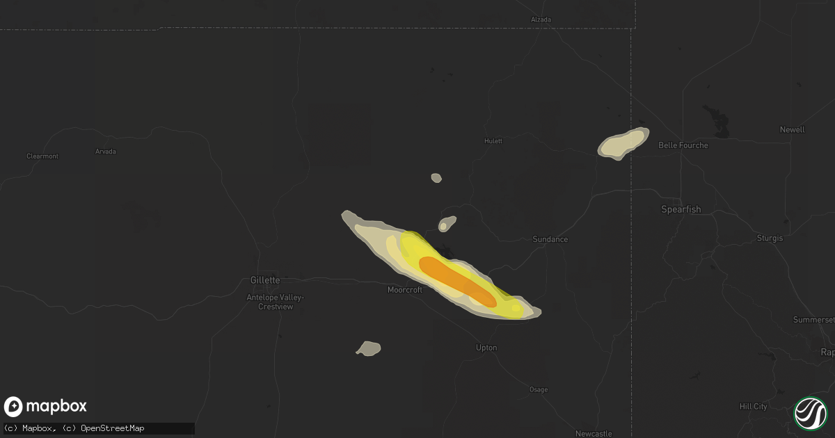 Hail map in Moorcroft, WY on May 7, 2018