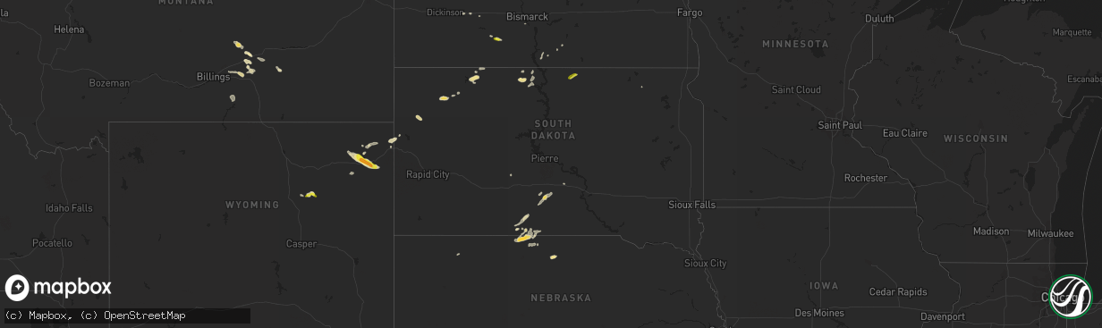 Hail map in South Dakota on May 7, 2018