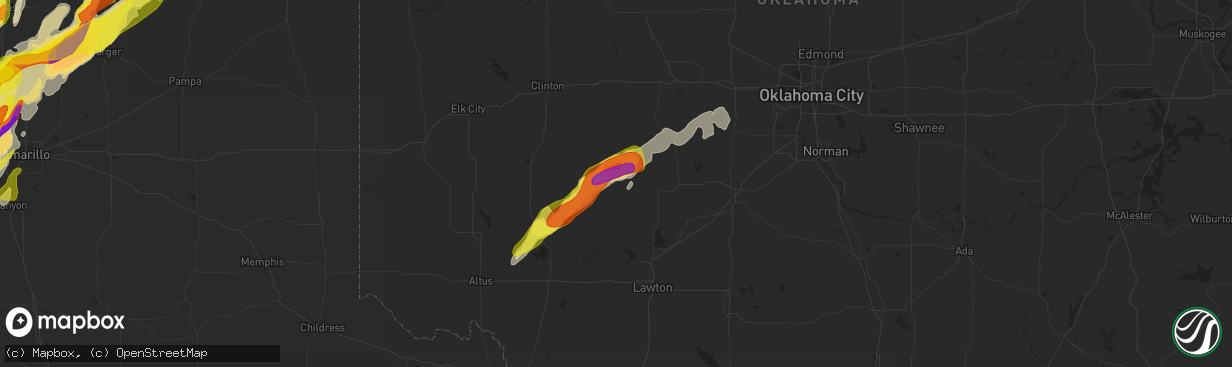 Hail map in Carnegie, OK on May 7, 2019