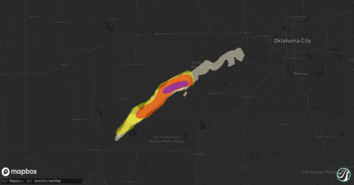 Hail map in Carnegie, OK on May 7, 2019