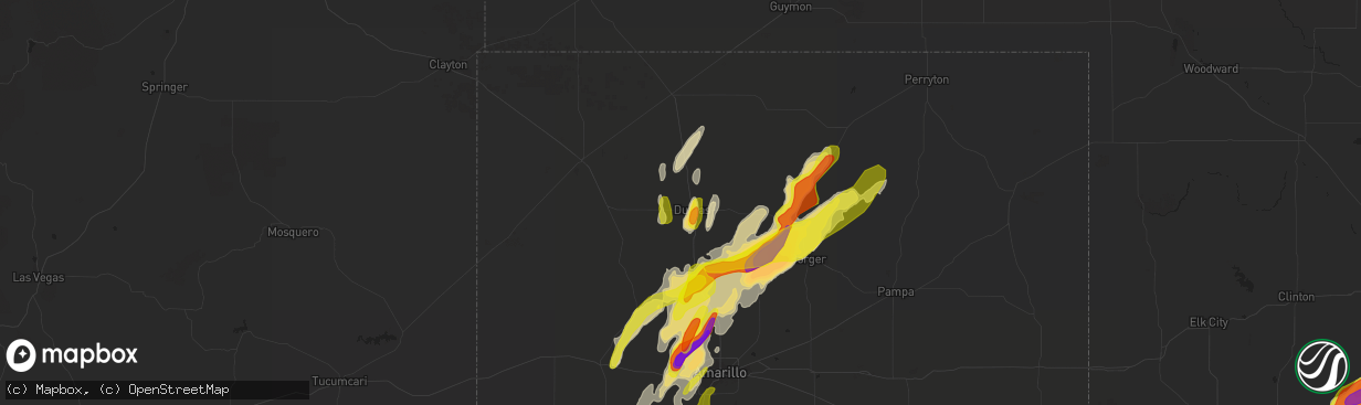 Hail map in Dumas, TX on May 7, 2019