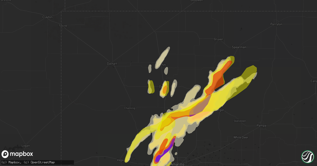 Hail map in Dumas, TX on May 7, 2019