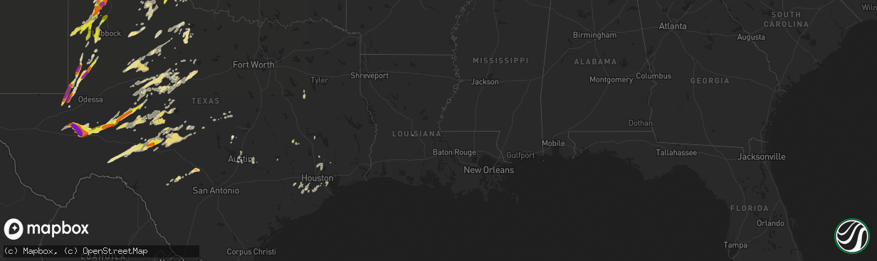 Hail map in Louisiana on May 7, 2019