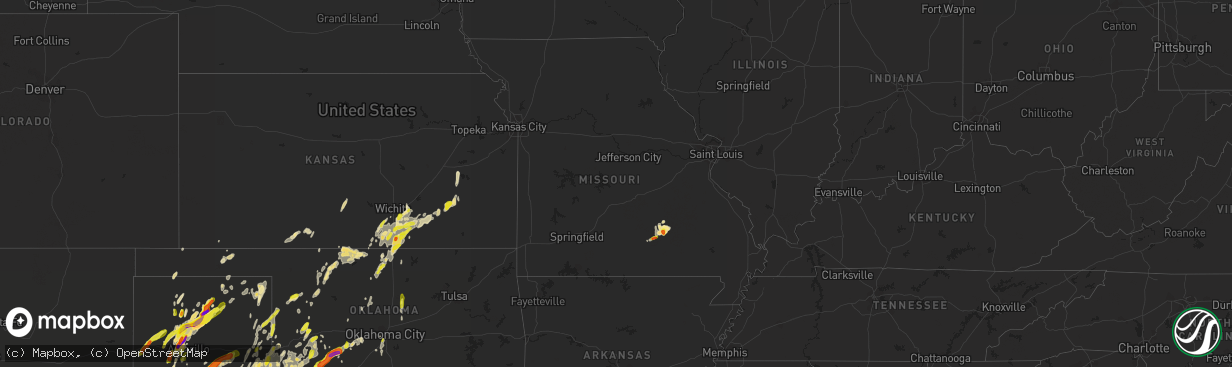 Hail map in Missouri on May 7, 2019