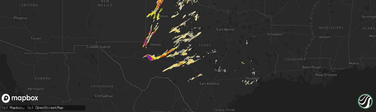 Hail map in Texas on May 7, 2019