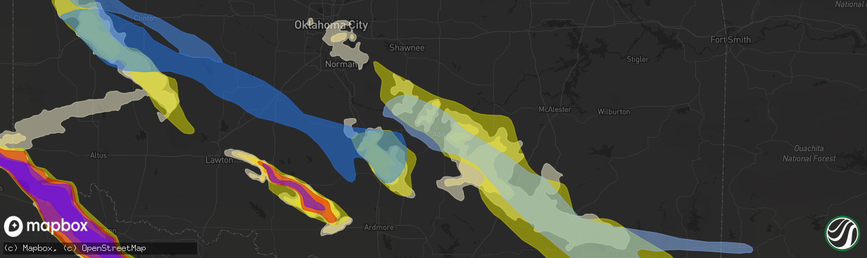 Hail map in Ada, OK on May 7, 2020