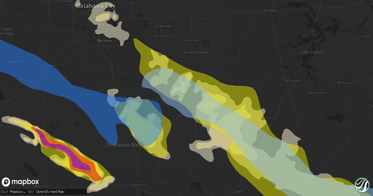 Hail map in Ada, OK on May 7, 2020