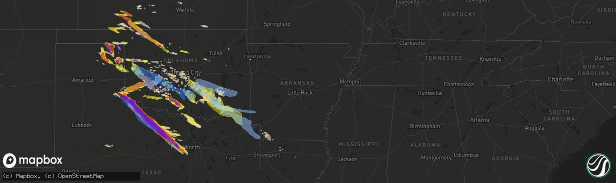 Hail map in Arkansas on May 7, 2020