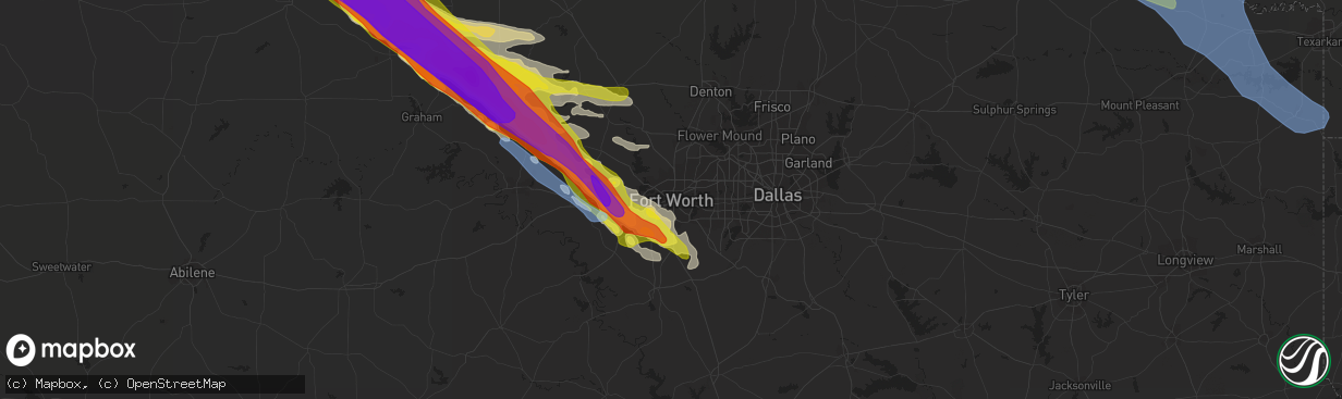 Hail map in Fort Worth, TX on May 7, 2020