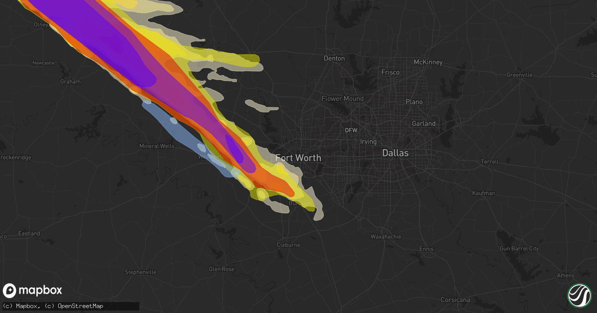 Hail map in Fort Worth, TX on May 7, 2020