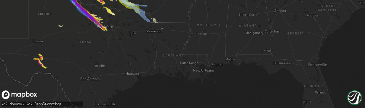 Hail map in Louisiana on May 7, 2020