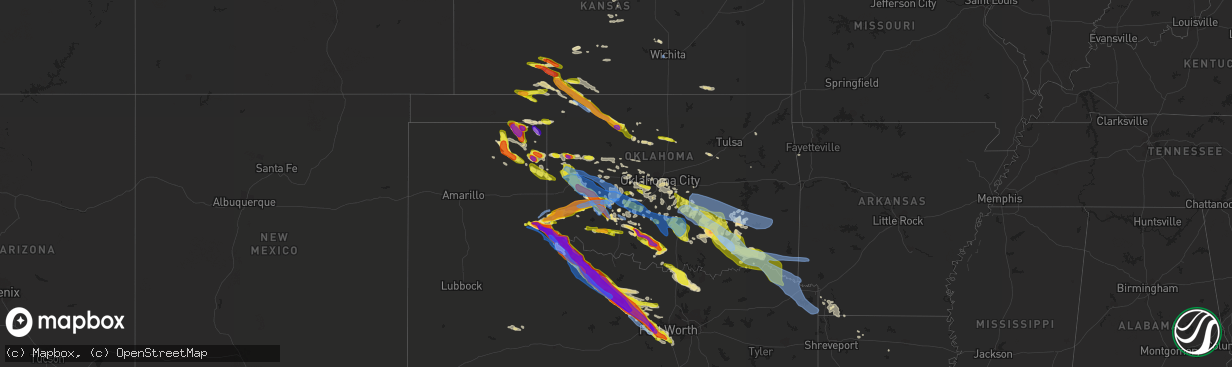 Hail map in Oklahoma on May 7, 2020