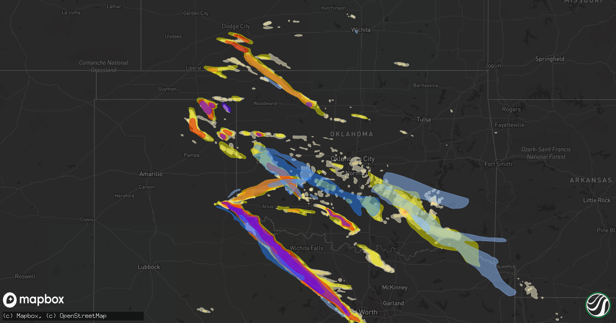 Hail map in Oklahoma on May 7, 2020