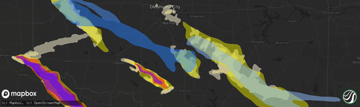 Hail map in Pauls Valley, OK on May 7, 2020