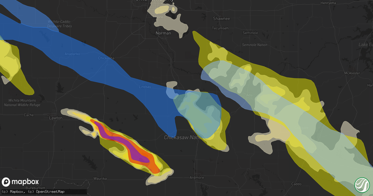 Hail map in Pauls Valley, OK on May 7, 2020