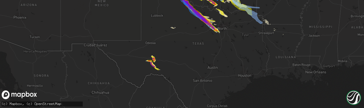 Hail map in Texas on May 7, 2020