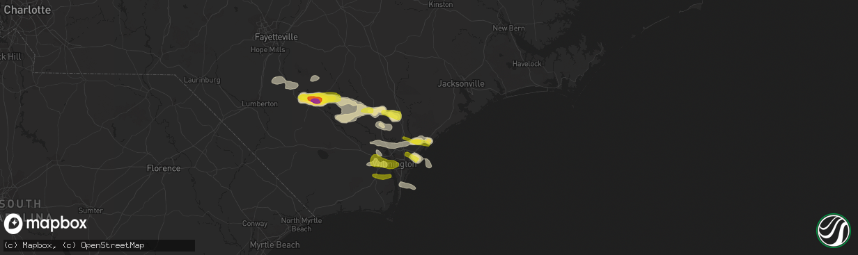 Hail map in Hampstead, NC on May 7, 2021