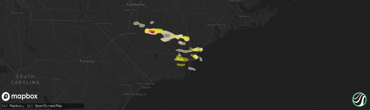 Hail map in Wilmington, NC on May 7, 2021