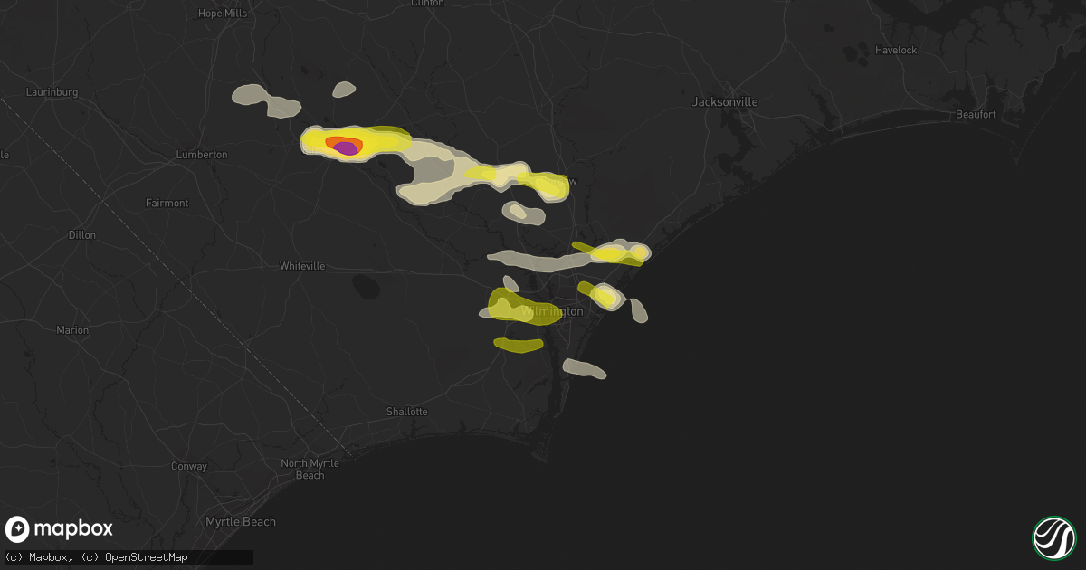 Hail map in Wilmington, NC on May 7, 2021