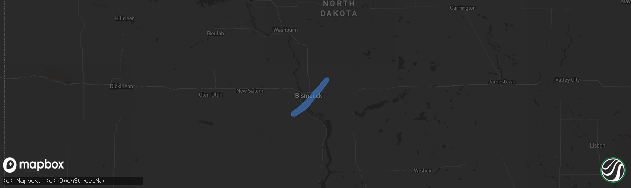 Hail map in Bismarck, ND on May 7, 2022