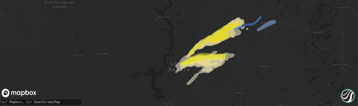 Hail map in Gettysburg, SD on May 7, 2022