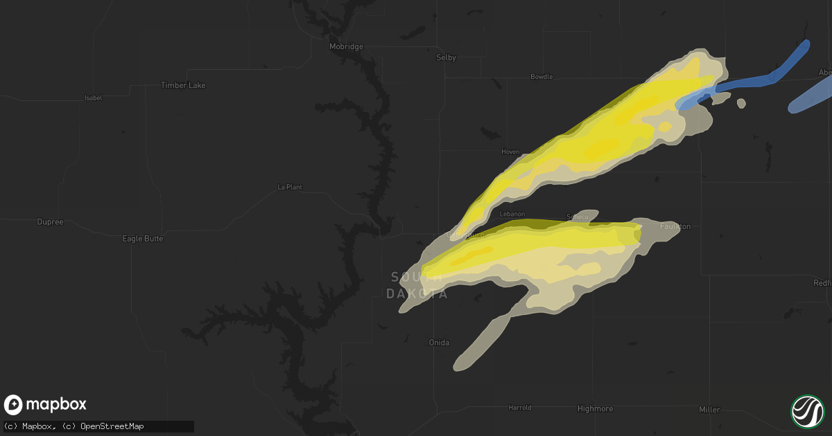 Hail map in Gettysburg, SD on May 7, 2022