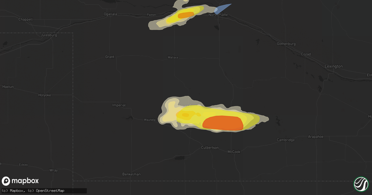 Hail map in Hayes Center, NE on May 7, 2022