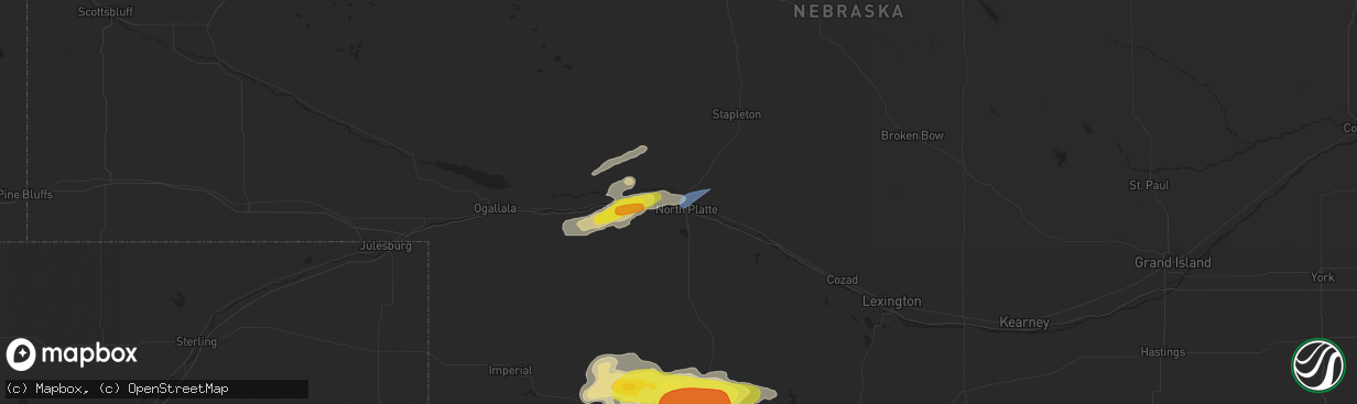 Hail map in North Platte, NE on May 7, 2022