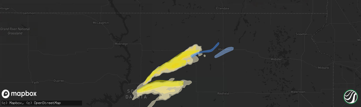 Hail map in Roscoe, SD on May 7, 2022