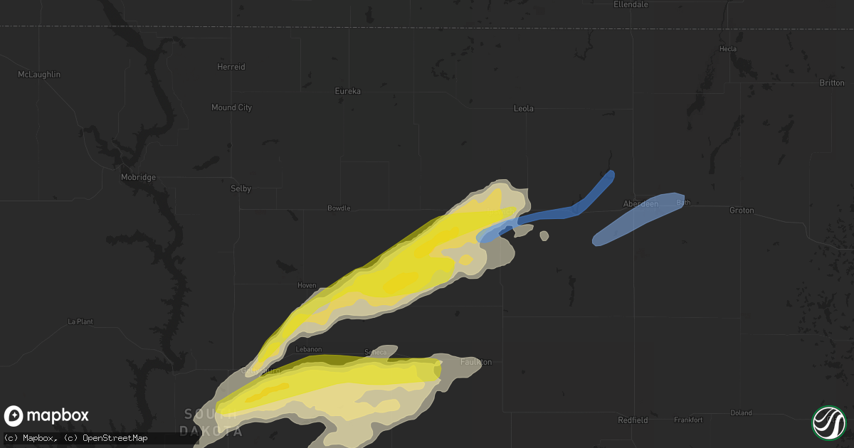 Hail map in Roscoe, SD on May 7, 2022