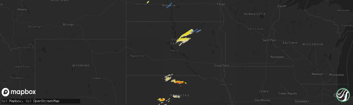 Hail map in South Dakota on May 7, 2022