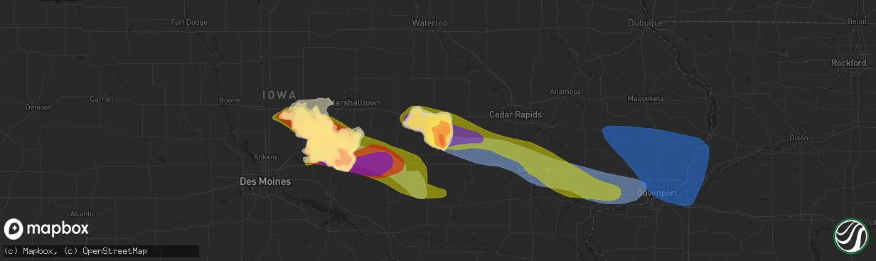 Hail map in Belle Plaine, IA on May 7, 2023