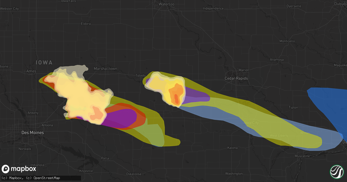 Hail map in Belle Plaine, IA on May 7, 2023