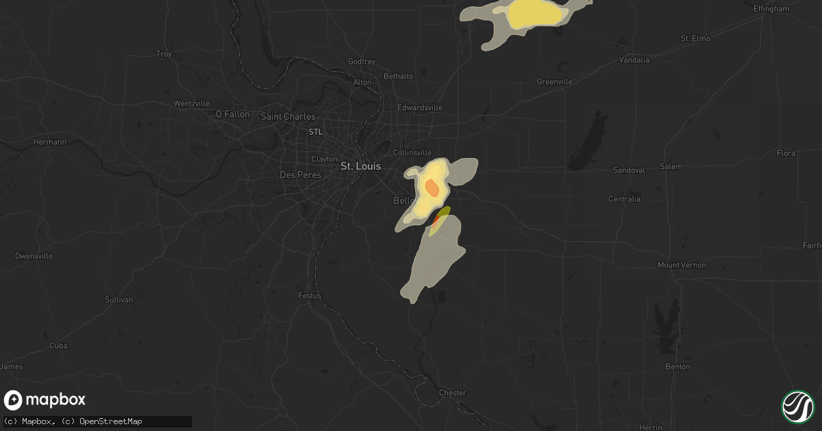 Hail map in Belleville, IL on May 7, 2023