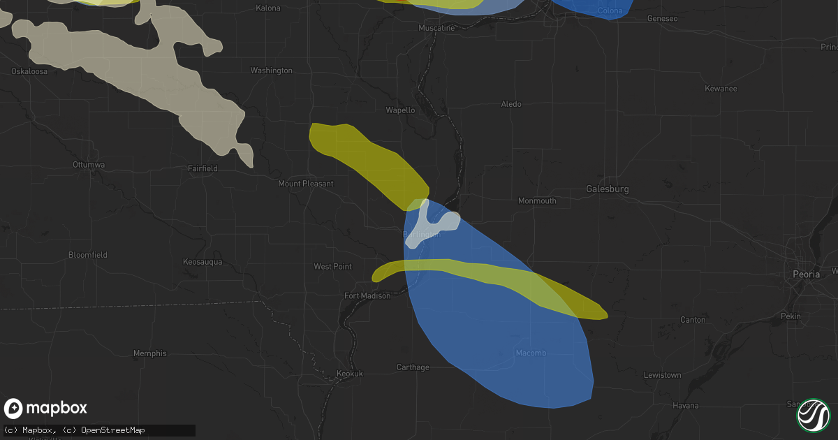 Hail map in Burlington, IA on May 7, 2023