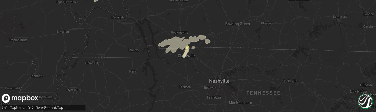 Hail map in Clarksville, TN on May 7, 2023