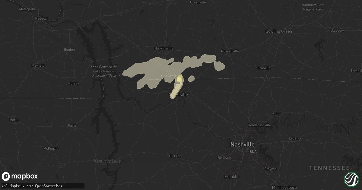 Hail map in Clarksville, TN on May 7, 2023