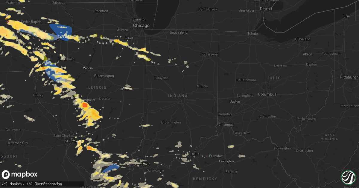 Hail map in Indiana on May 7, 2023