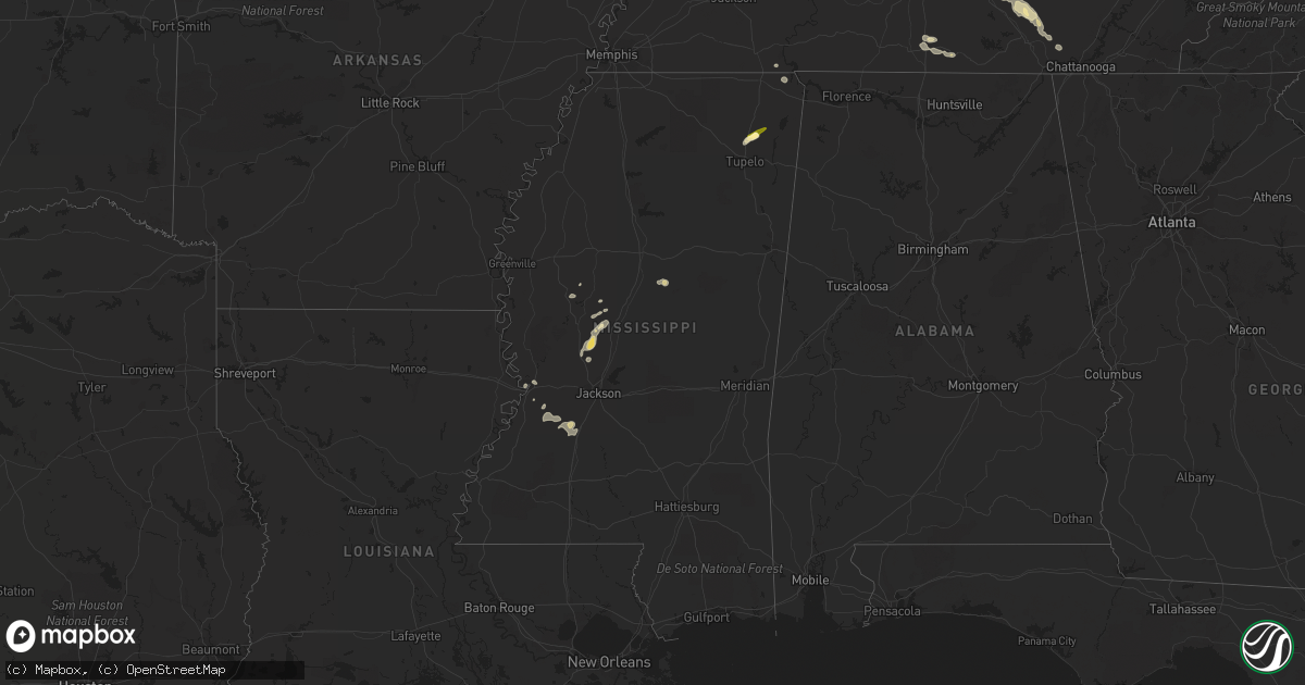 Hail map in Mississippi on May 7, 2023
