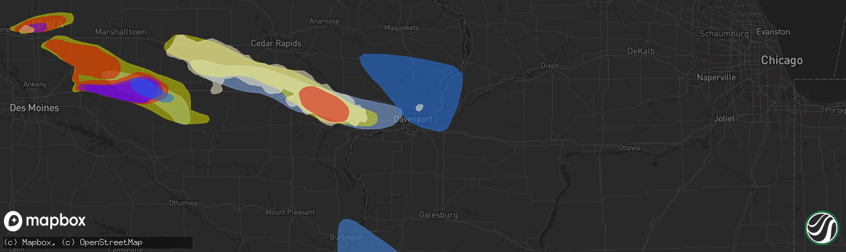 Hail map in Moline, IL on May 7, 2023