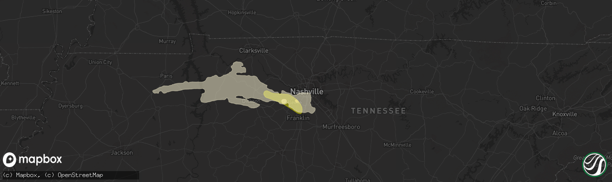 Hail map in Nashville, TN on May 7, 2023