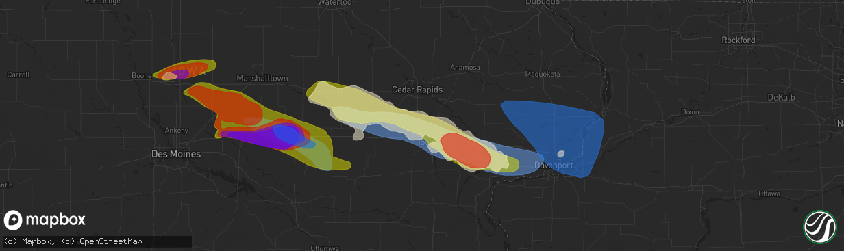 Hail map in North Liberty, IA on May 7, 2023