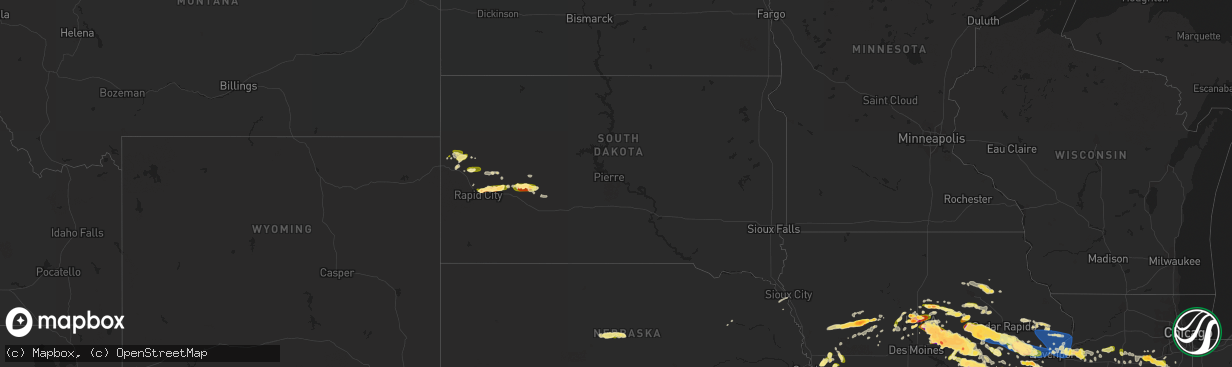 Hail map in South Dakota on May 7, 2023