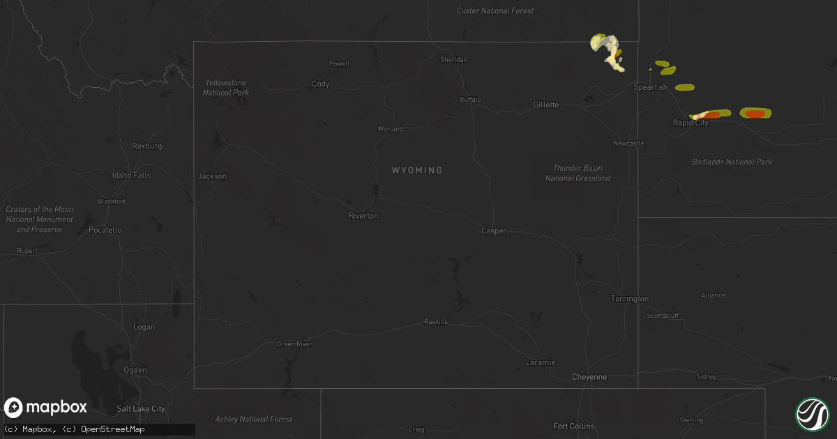 Hail map in Wyoming on May 7, 2023