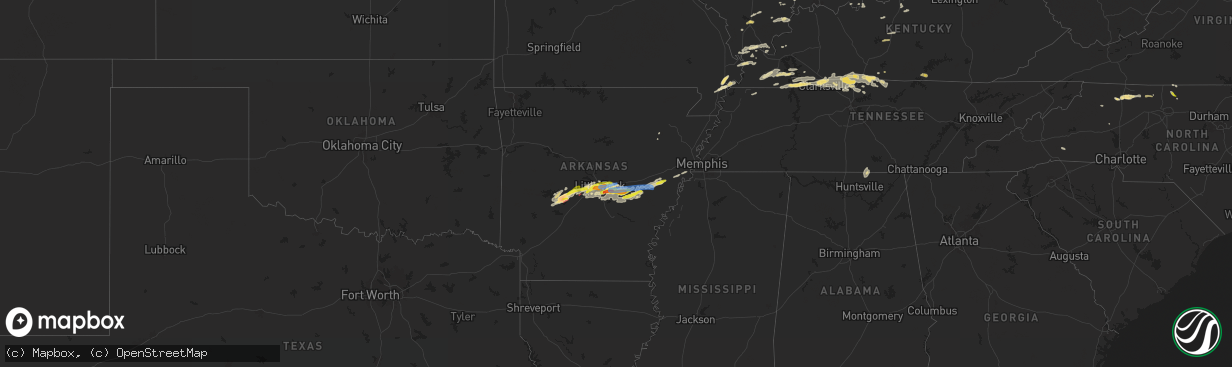 Hail map in Arkansas on May 7, 2024