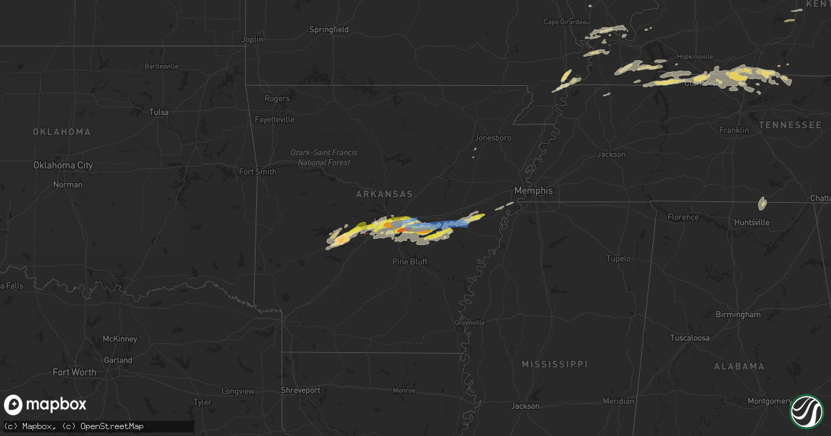 Hail map in Arkansas on May 7, 2024