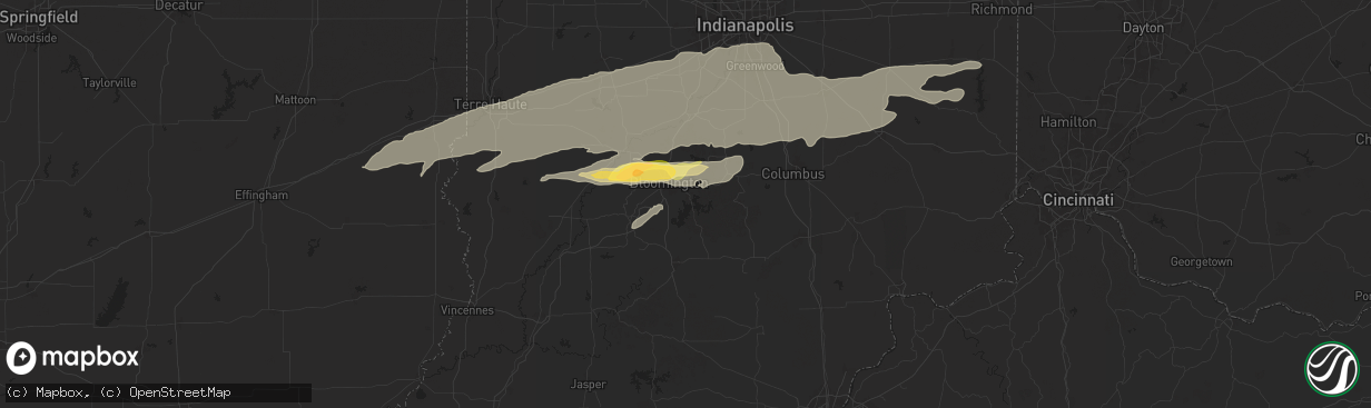 Hail map in Bloomington, IN on May 7, 2024