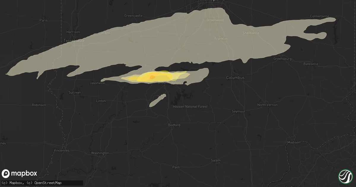 Hail map in Bloomington, IN on May 7, 2024