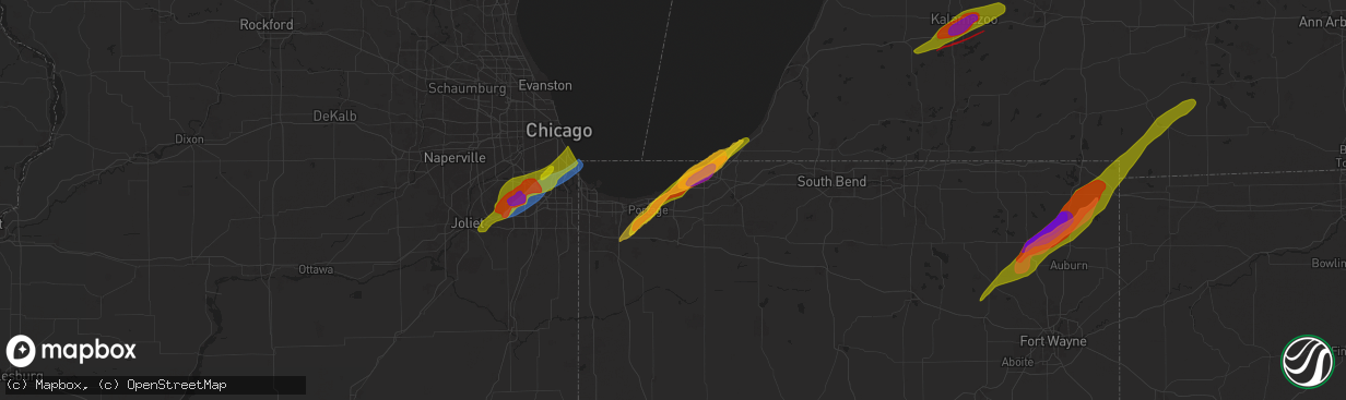 Hail map in Chesterton, IN on May 7, 2024