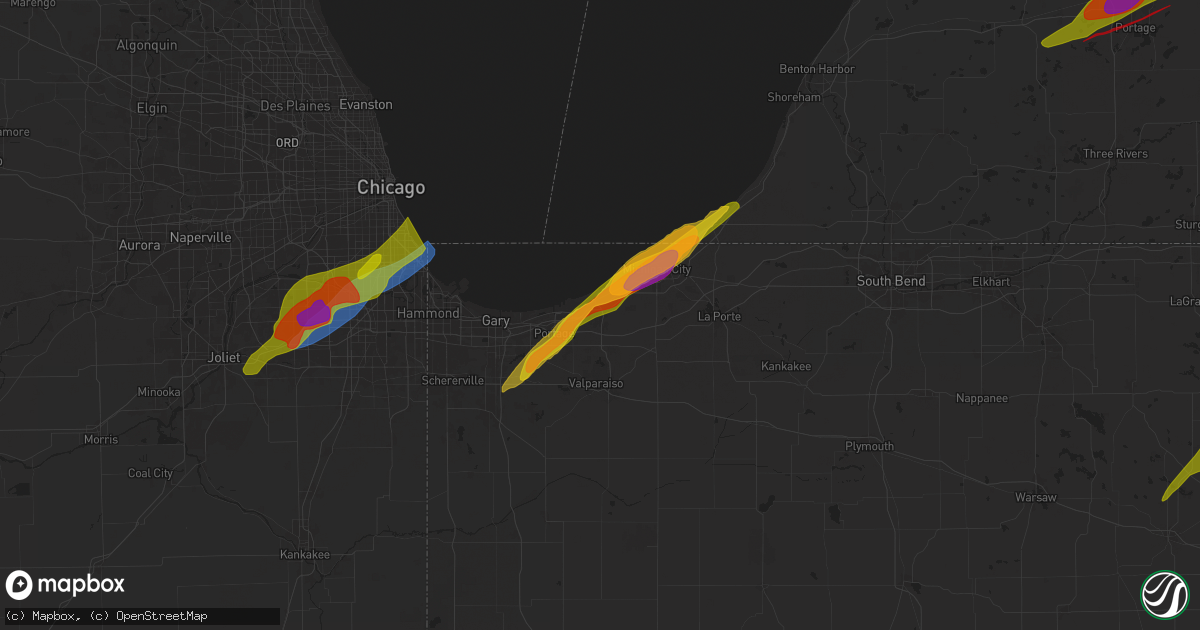 Hail map in Chesterton, IN on May 7, 2024